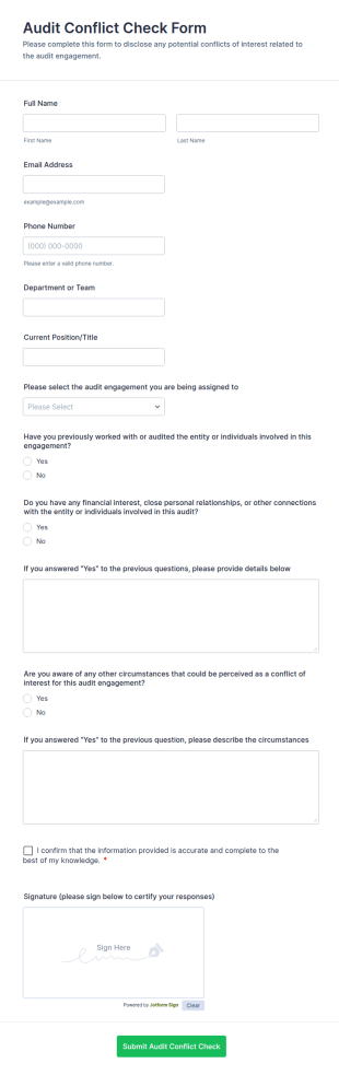 Audit Conflict Check Form Template