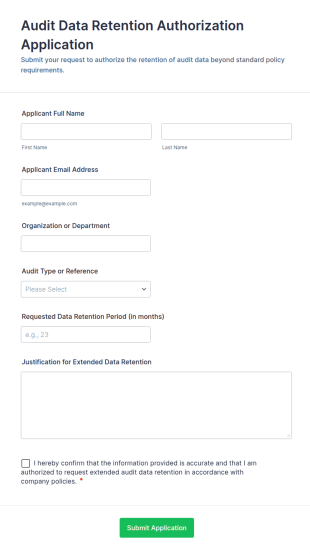 Audit Data Retention Authorization Application Form Template