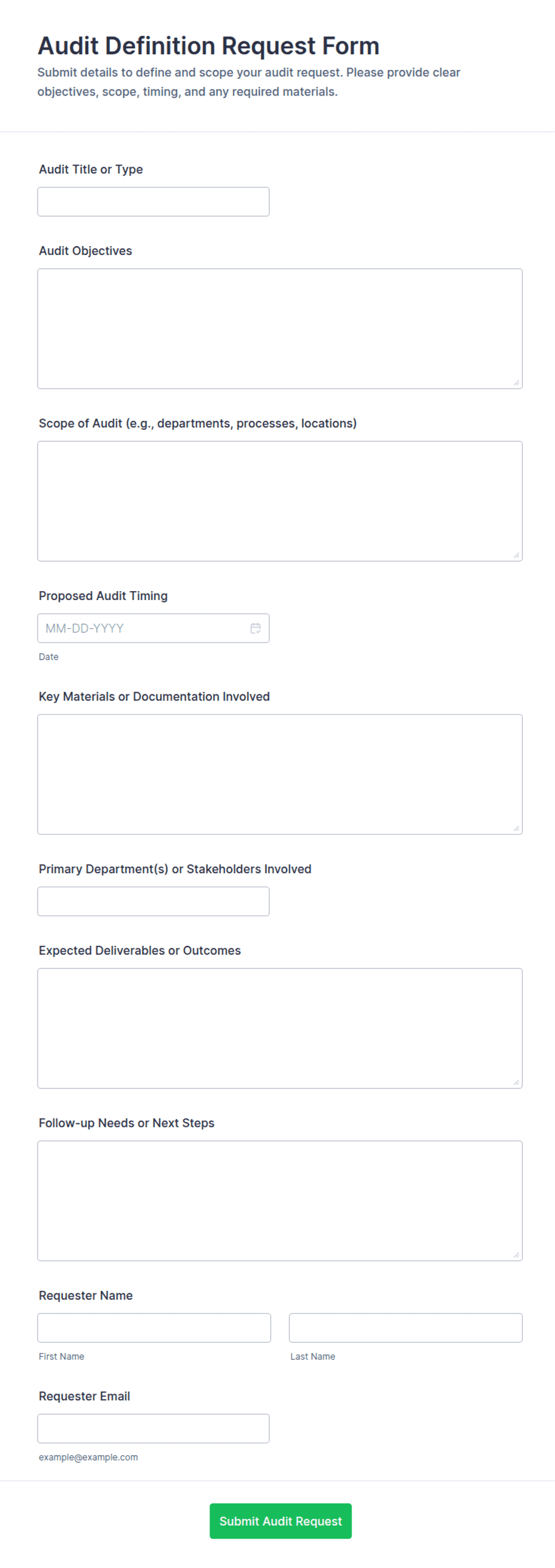 Audit Definition Request Form Template | Jotform