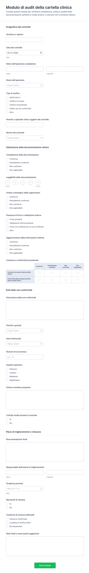 Checklist Di Verifica Della Cartella Clinica
