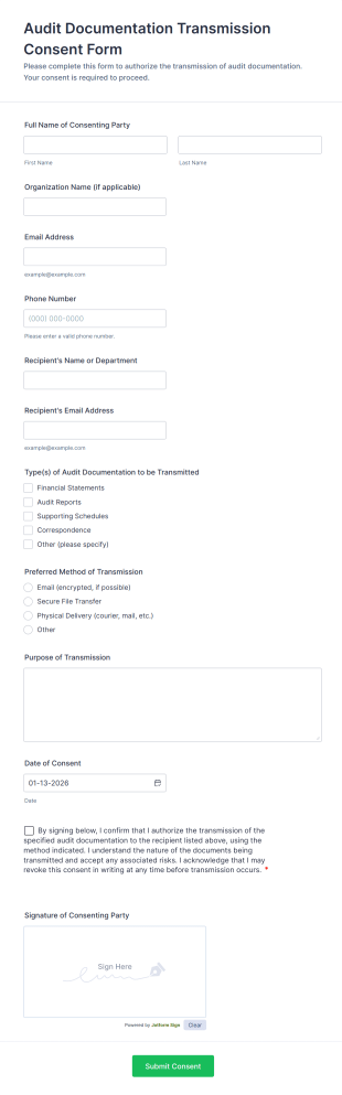 Audit Documentation Transmission Consent Form Template