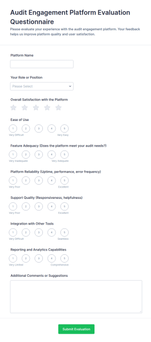 Audit Engagement Platform Evaluation Questionnaire Form Template