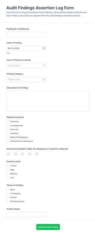 Audit Findings Assertion Log Form Template