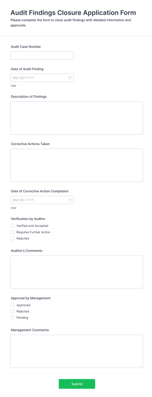 Audit Findings Closure Application Form Template