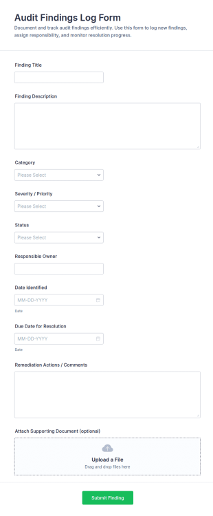 Audit Findings Log Form Template