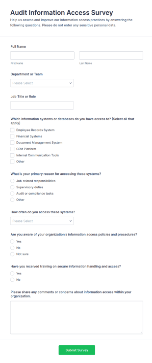 Audit Information Access Survey Form Template