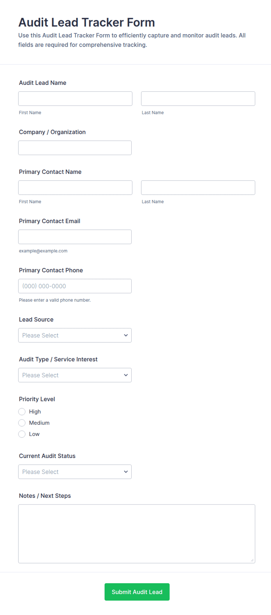 Audit Lead Tracker Form Template | Jotform