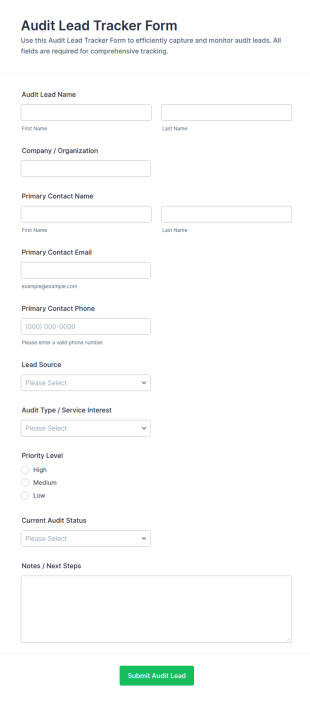 Audit Lead Tracker Form Template