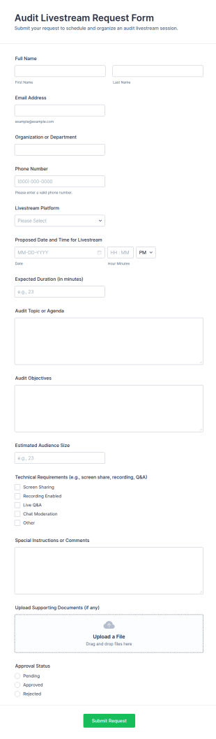 Audit Livestream Request Form Template