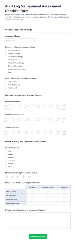 Audit Log Management Assessment Checklist Form Template