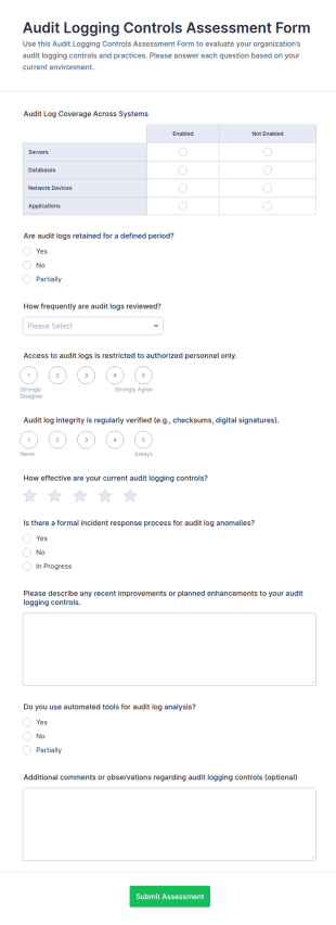 Audit Logging Controls Assessment Form Template