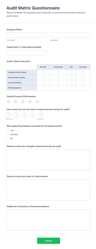 Audit Matrix Questionnaire Form Template