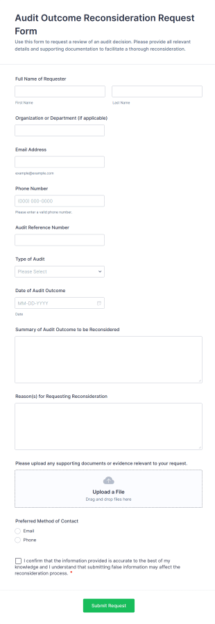 Audit Outcome Reconsideration Request Form Template