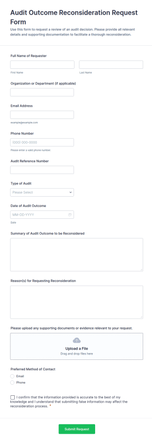 Audit Outcome Reconsideration Request Form Template