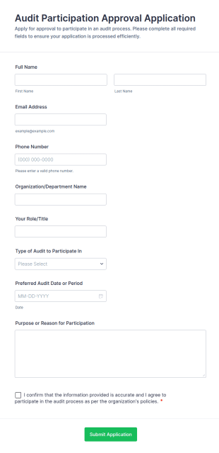 Audit Participation Approval Application Form Template
