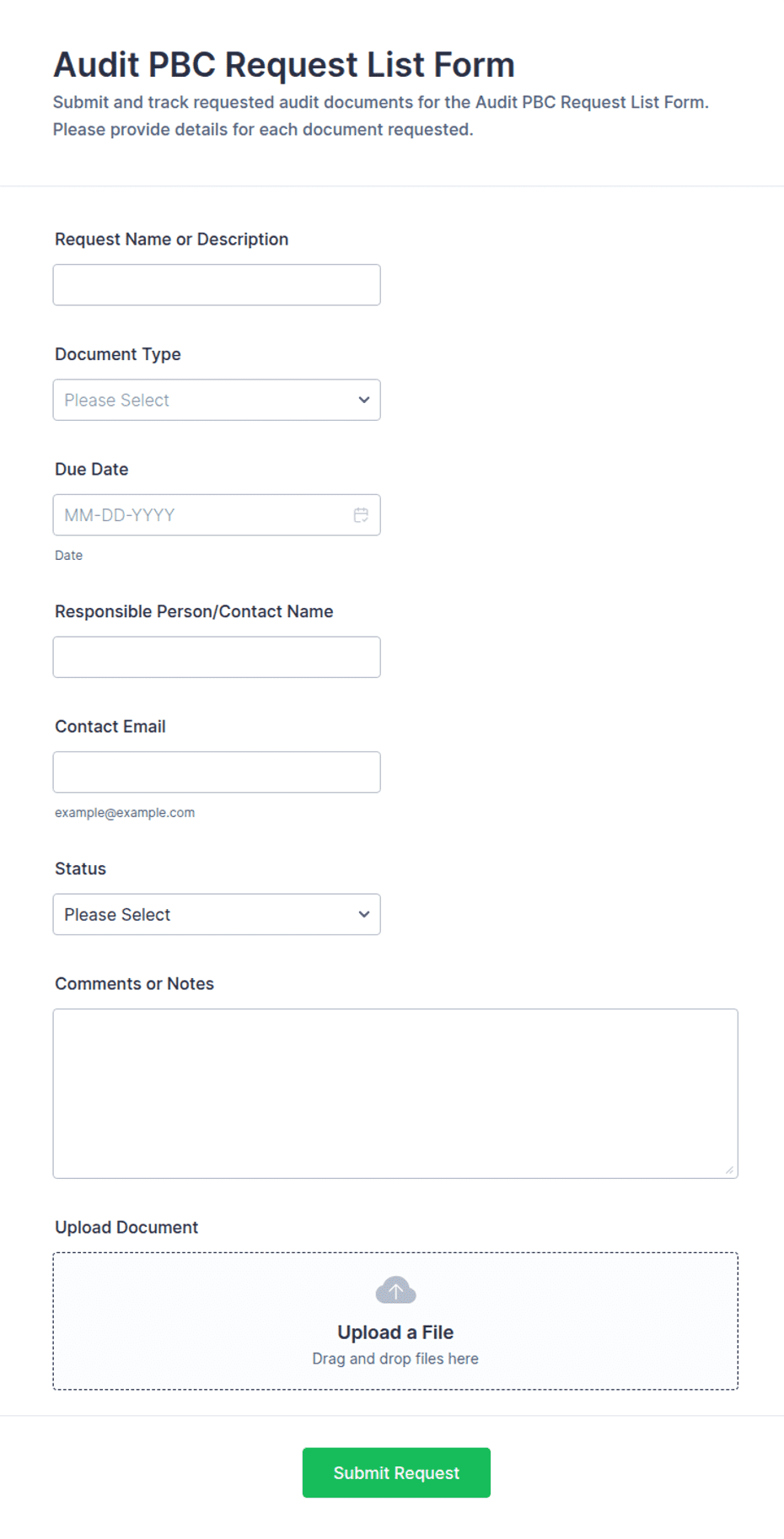 Audit PBC Request List Form Template | Jotform