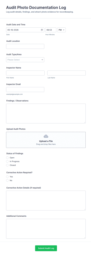 Audit Photo Documentation Log Form Template