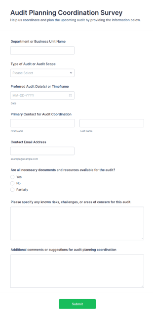 Audit Planning Coordination Survey Form Template