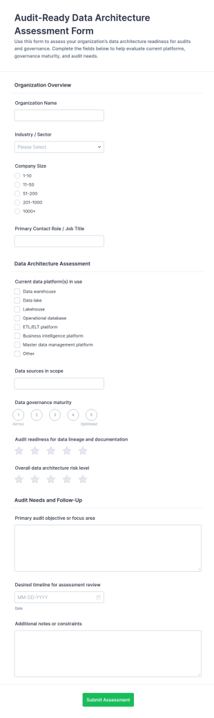 Audit Ready Data Architecture Assessment Form Template