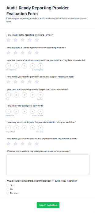 Audit Ready Reporting Provider Evaluation Form Template