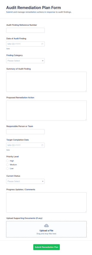 Audit Remediation Plan Form Template