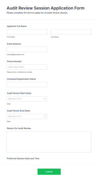 Audit Review Session Application Form Template