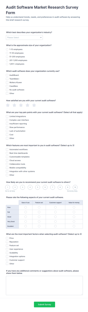 Audit Software Market Research Survey Form Template