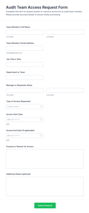 Audit Team Access Request Form Template