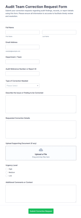Audit Team Correction Request Form Template