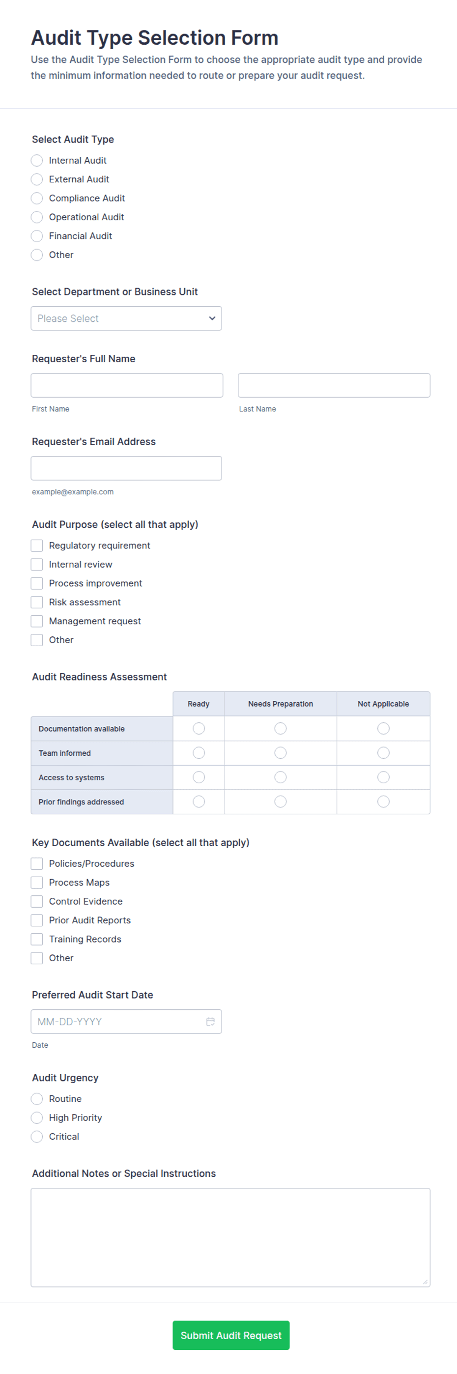 Audit Type Selection Checklist Form Template | Jotform