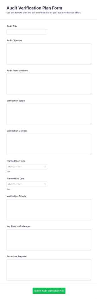 Audit Verification Plan Form Template