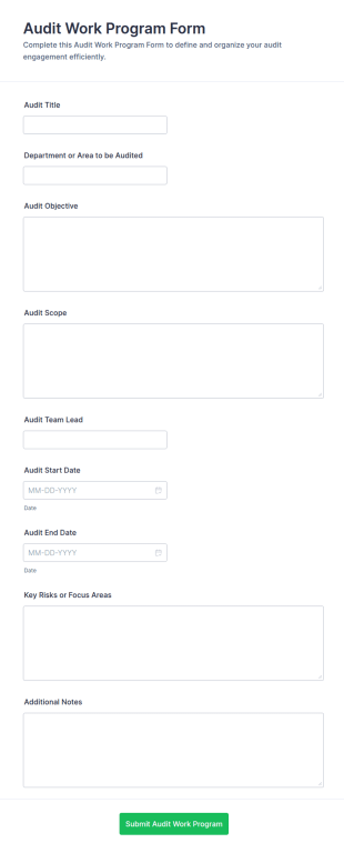 Audit Work Program Form Template
