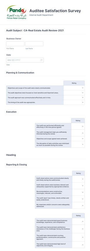 Auditee Satisfaction Survey Form Template
