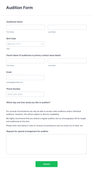 Audition Form Template