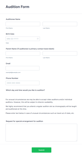 Audition Form Template