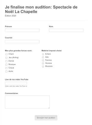 Audition Spectacle De Noël Form Template