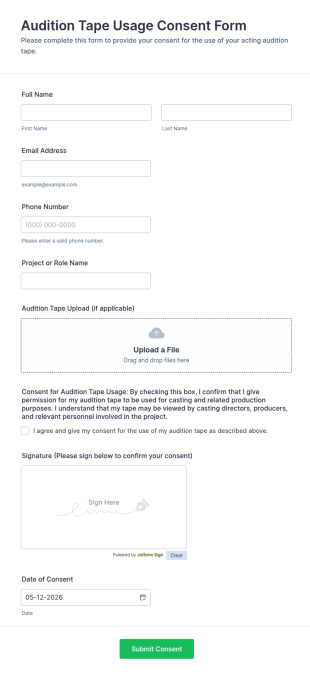 Audition Tape Usage Consent Form Template