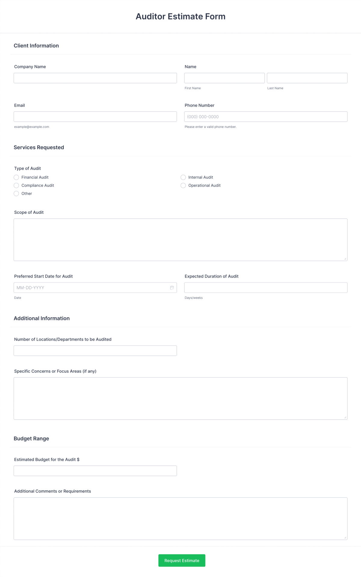 Auditor Estimate Form Template | Jotform