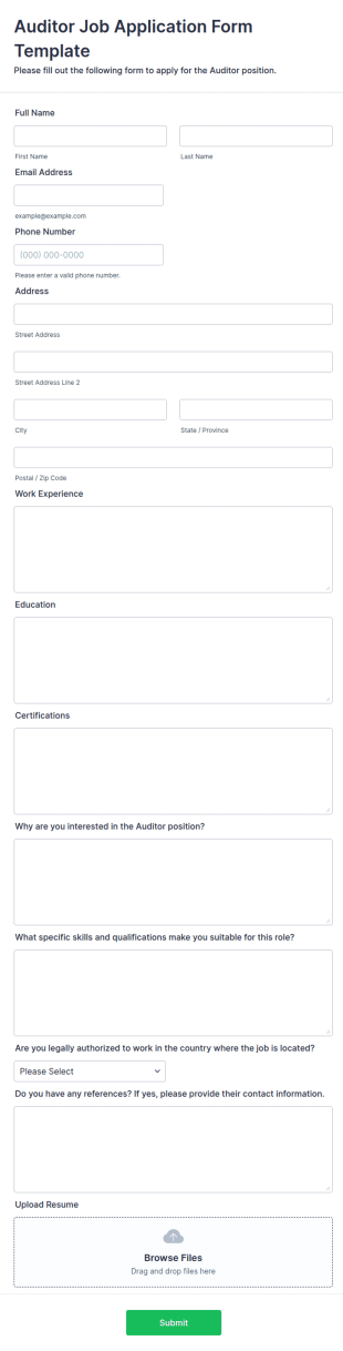 Auditor Job Application Form Template