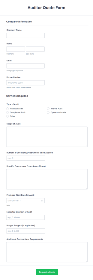 Auditor Quote Form Template