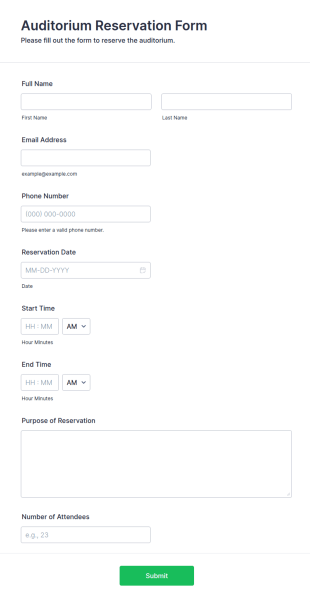Auditorium Reservation Form Template