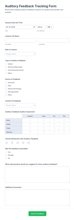 Auditory Feedback Tracking Form Template