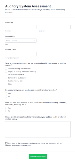 Auditory System Assessment Form Template
