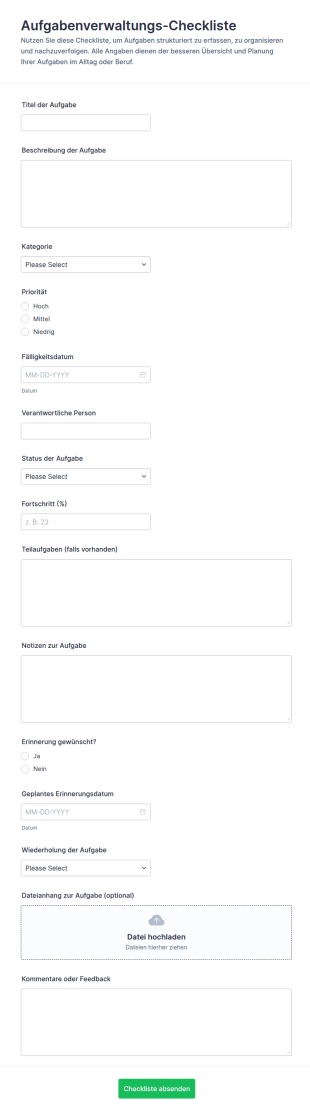 Aufgaben Management Checkliste