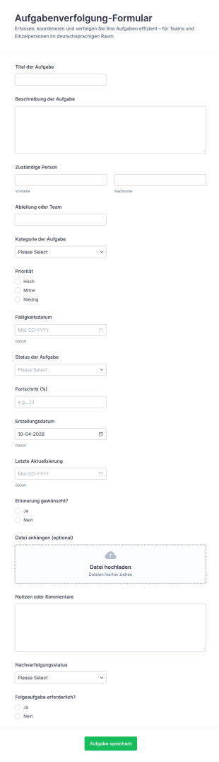 Aufgabenverfolgung Formular