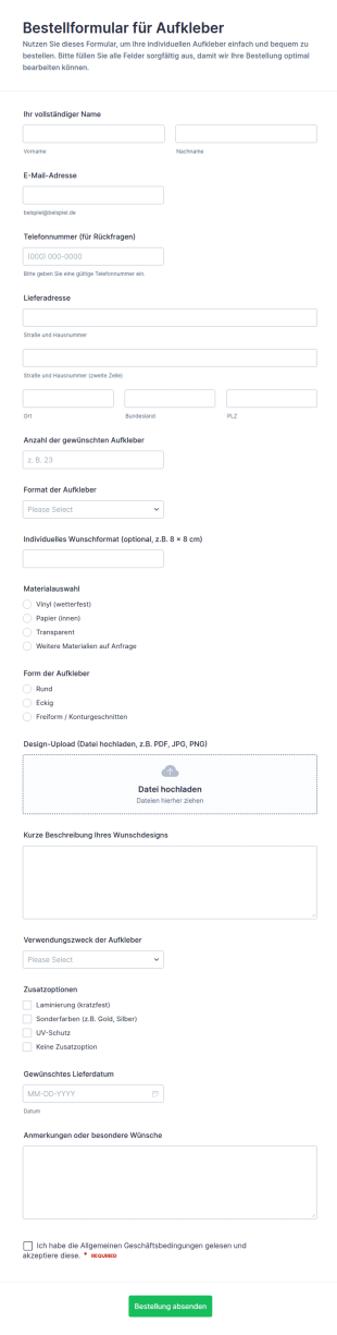 Aufkleberbestellformular
