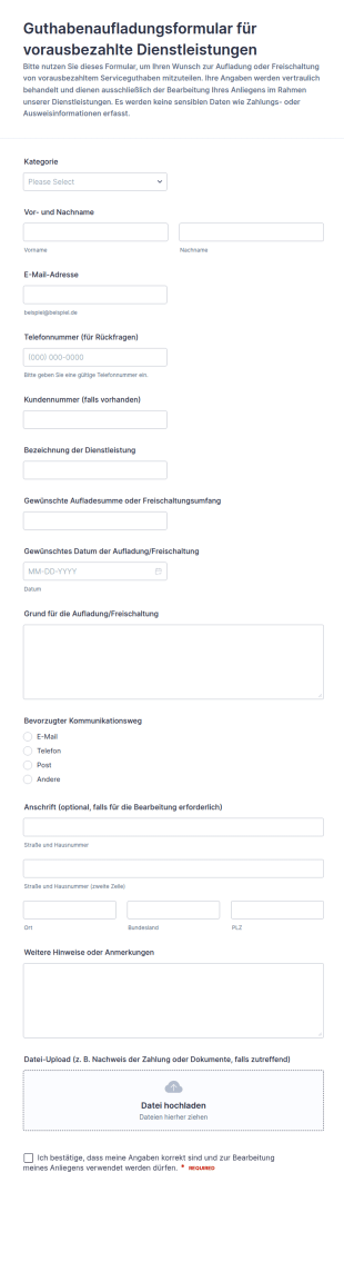 Aufladung Von Prepaid Dienstguthaben Formular