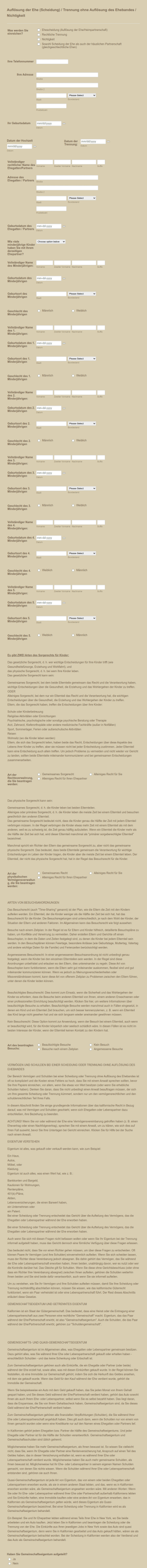 Auflösung Der Ehe (Scheidung) / Trennung Ohne Auflösung Des Ehebandes / Nichtigkeit