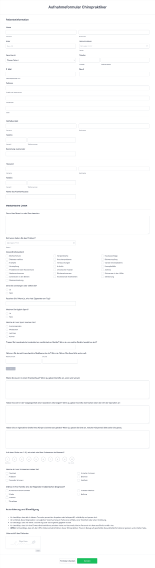 Aufnahmeformular Chiropraktiker Form Template