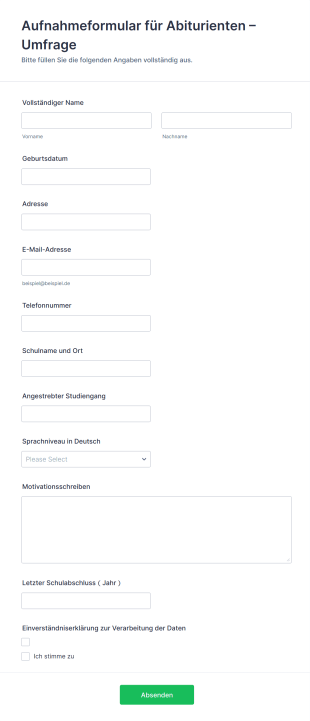 Aufnahmeformular Für Abiturienten – Umfrage